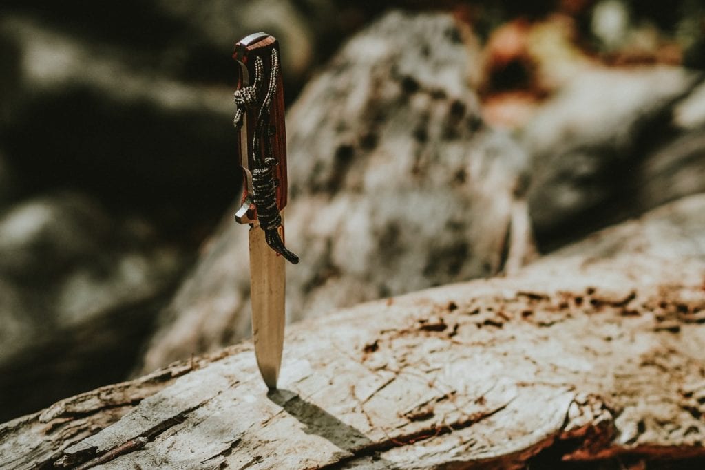 knife stuck in a log